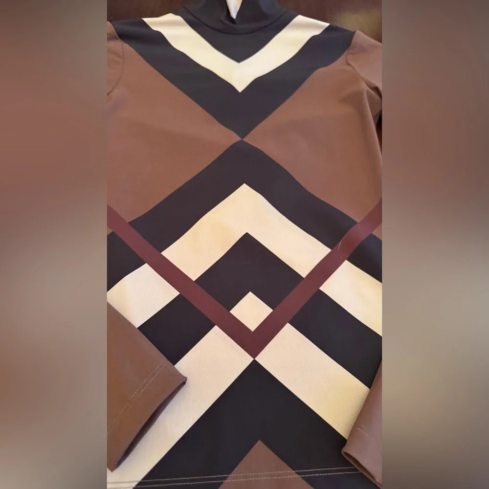 BURBERRY 
Chevron Check Print Turtleneck Top - Picture 4 of 5